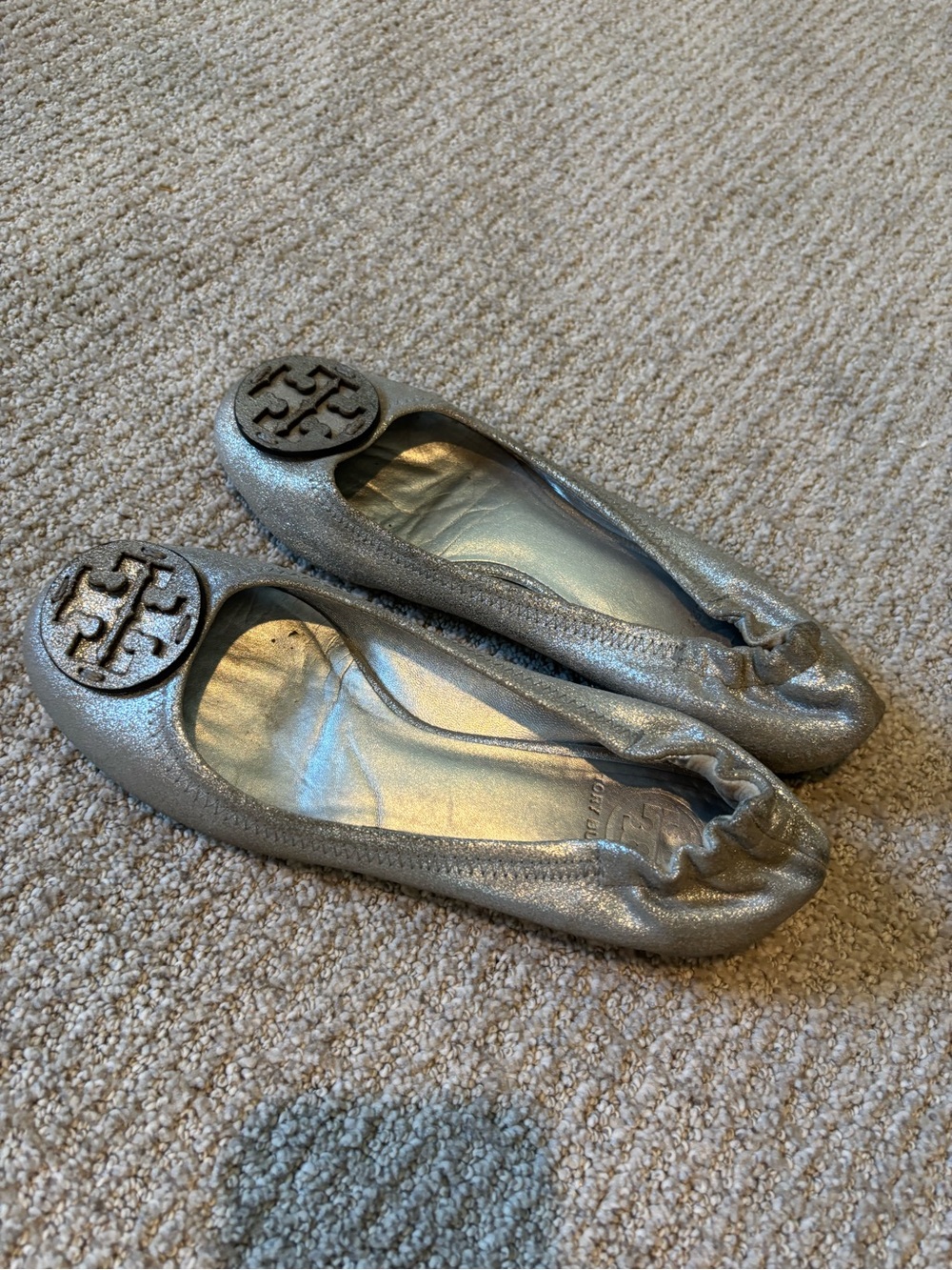 Tory Burch Silver Leather Ballet Flats - Picture 2 of 5